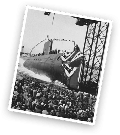 Photo of Submarine with Flag Draped Over It