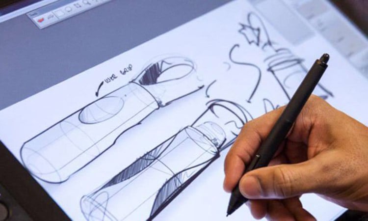 Photo: Battelle Human Factors designer sketching a prototype based on a heuristic evaluation
