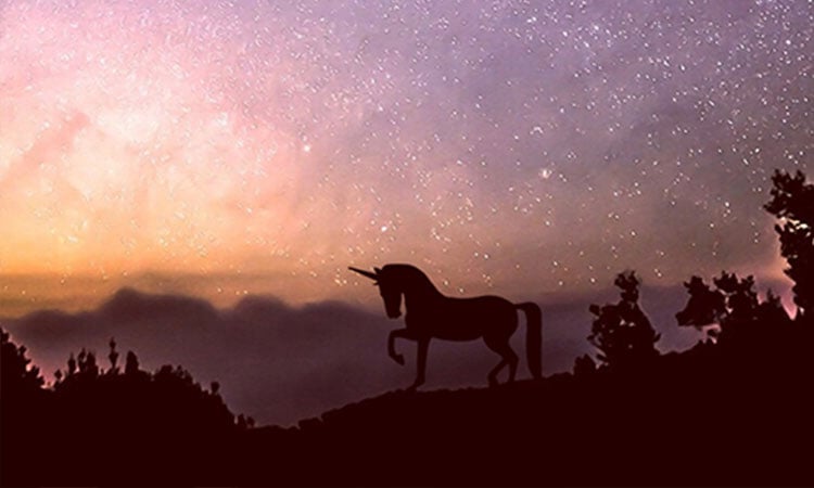 alt = illustration of a unicorn on a mountain