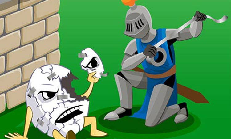 alt=animation of the egg humpty dumpty being taped back together by a knight