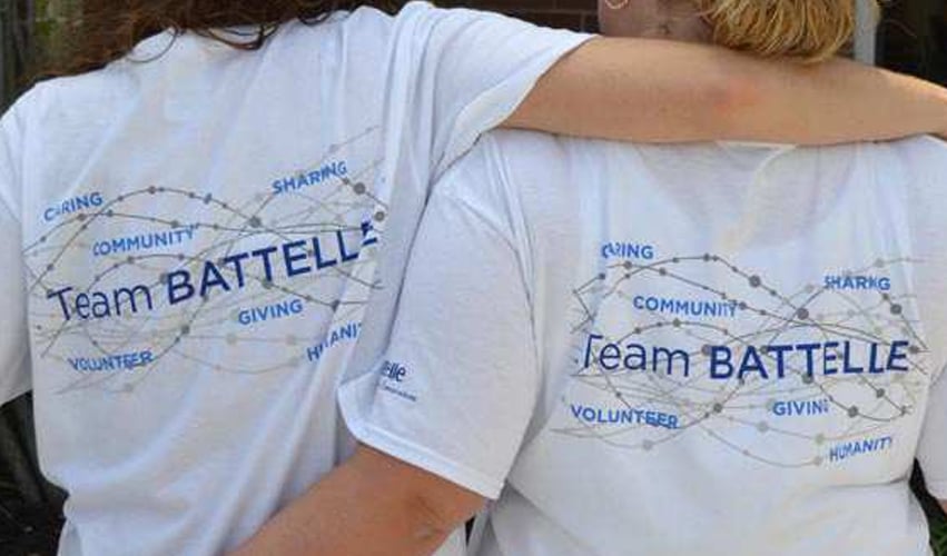 alt= a close up of the back of two battelle employees