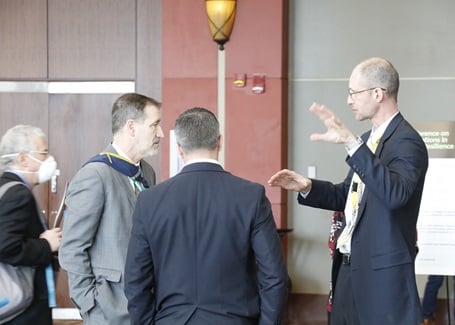 Photo; Richard Kidd and Matt Vaughn talking during the conference on innovations in climate resilience