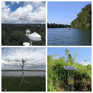 Photo: Collage of NEON research being collected via solar panels and sensors.