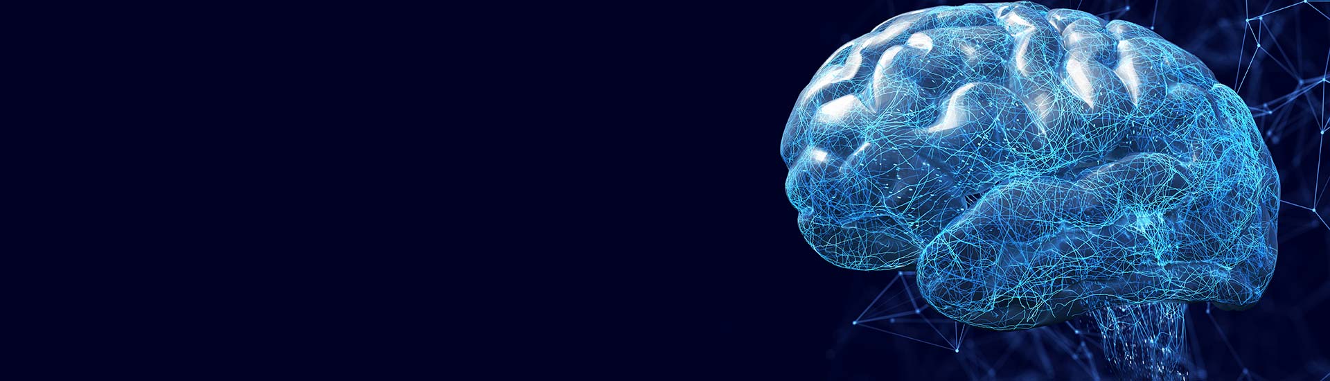 alt=Human brain with neuron on network background