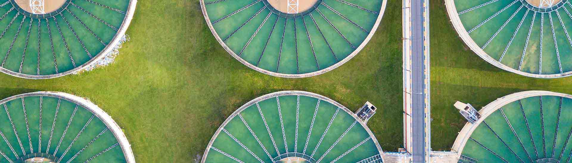 Photo: View from the top of a wastewater treatment plant.