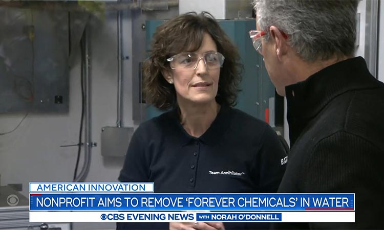 Photo: amy dindal speaking to cbs news about the battelle pfas annihilator