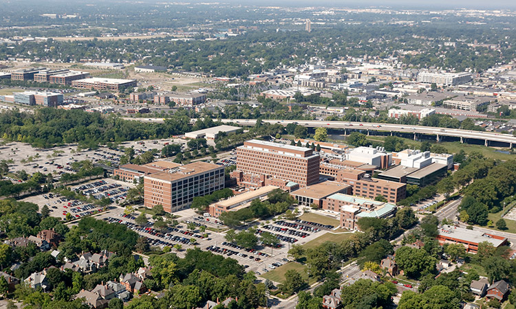 Photo: Arial view of Battelle and surrounding buildings