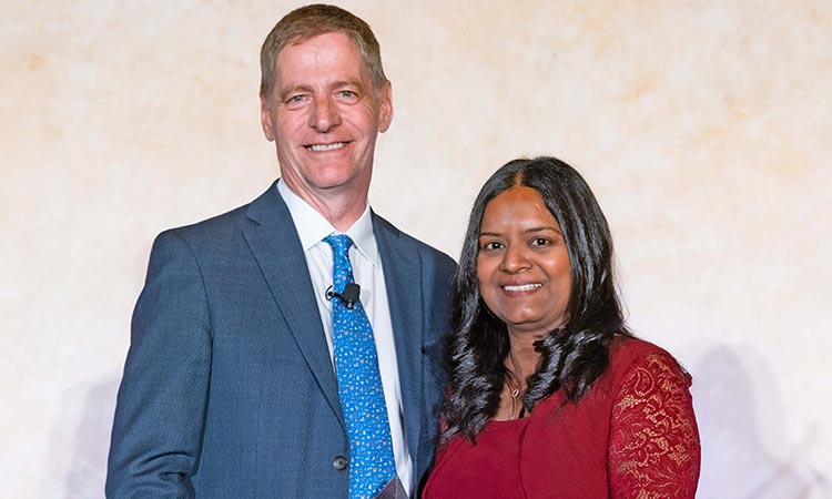 Photo: Battelle President and CEO Lou Von Thaer and Battelle Solver Kavitha Dasu