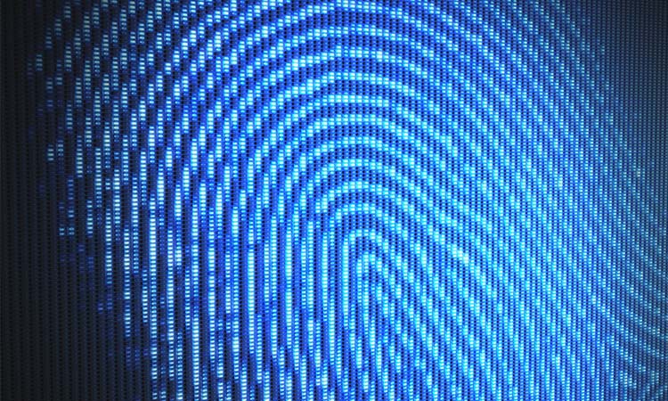 alt= close up of a human fingerprint on a computer screen