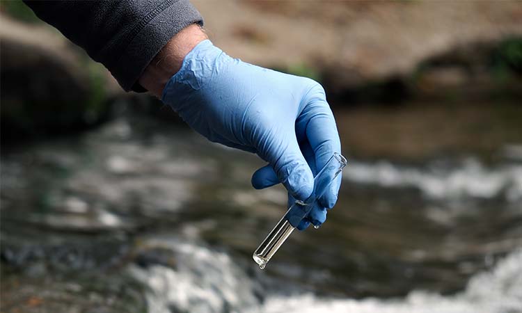 Photo: pfas expert taking a water sample