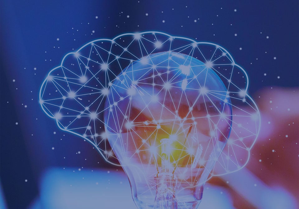 Image: Abstract image of lightbulb and brain
