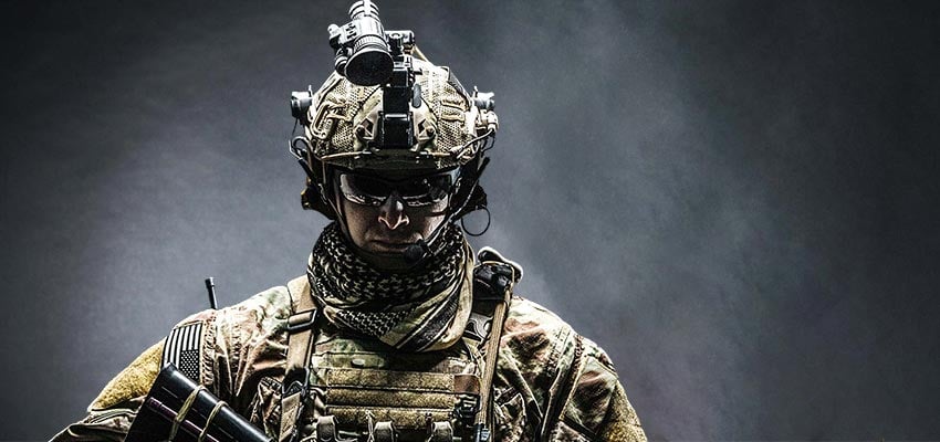 alt=soldier with optmized military health and human performance looking straight at the camera