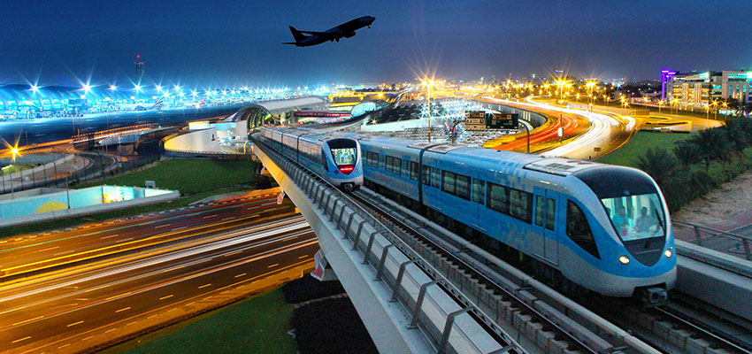 Photo: Rail and aviation transportation systems in action
