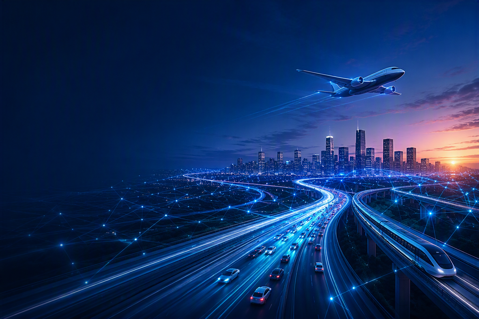 Photo: Futuristic rail and aviation transportation systems in action