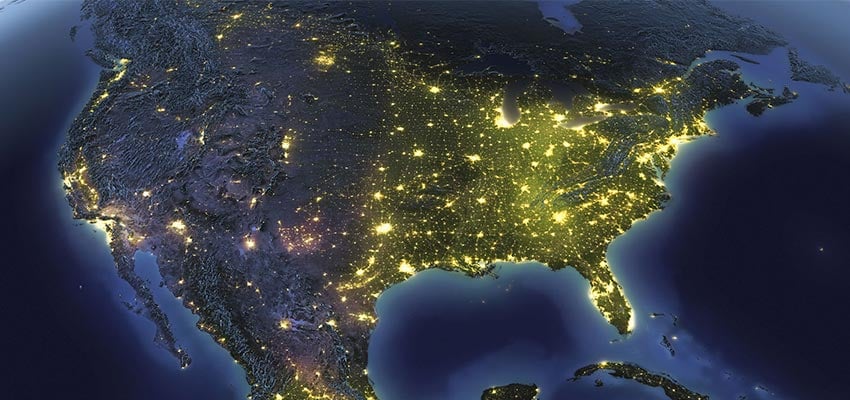 alt= a birdeye view of the united states lit up with lights