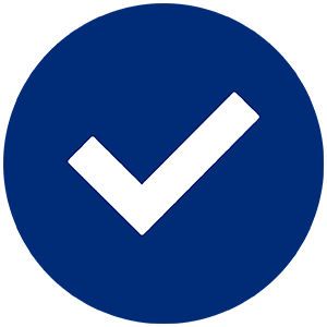 alt= white checkmark with a blue circle around it