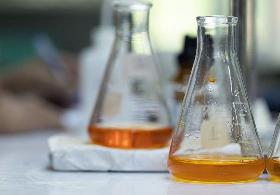 Image: Industrial wastewater samples containing PFAS in a laboratory