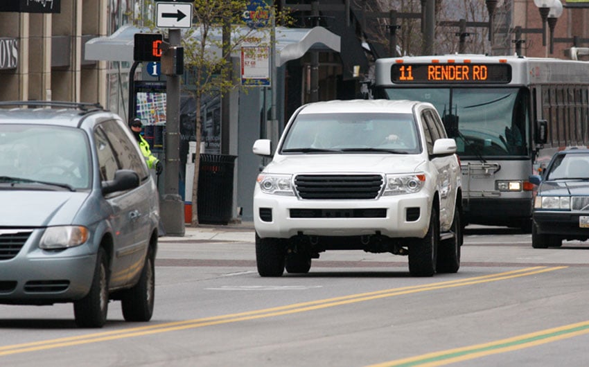 Photo: Augmented armored commercial vehicle in traffic