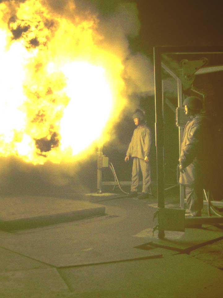 Energetics Facilities feature Photo: test of energetics on hazmat suits at HELA