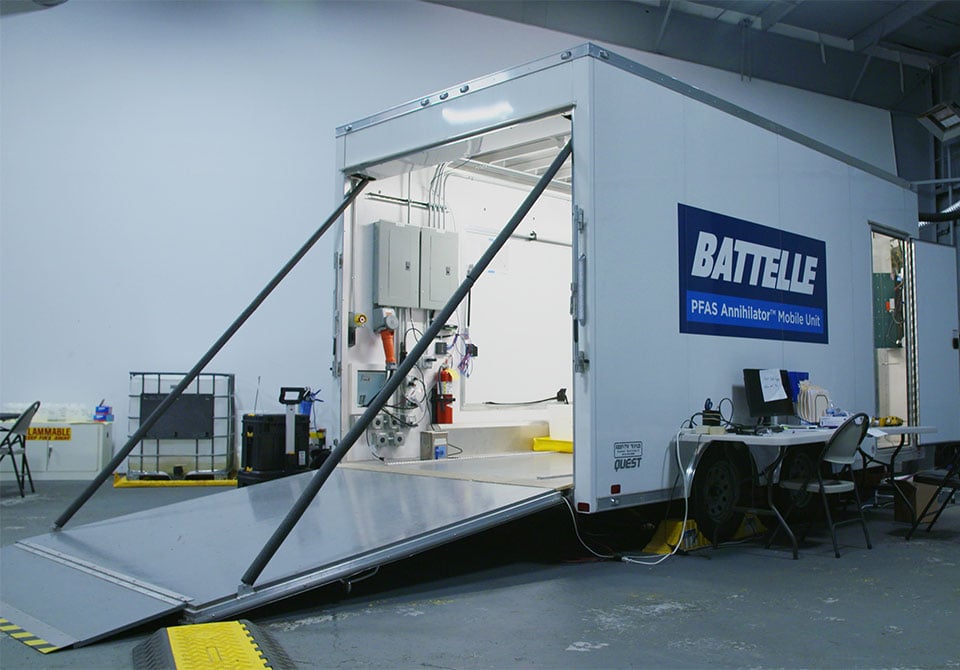 Annihilator-mobile-unit-exterior-callout Photo: Battelle PFAS Annihilator technology that delivers 99.99% destruction of PFAS