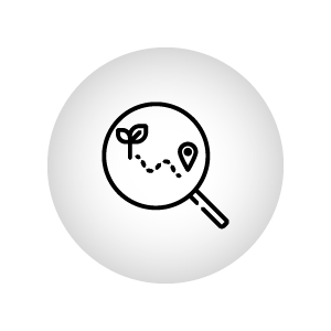Icon: Magnifying glass, plant and waypoint