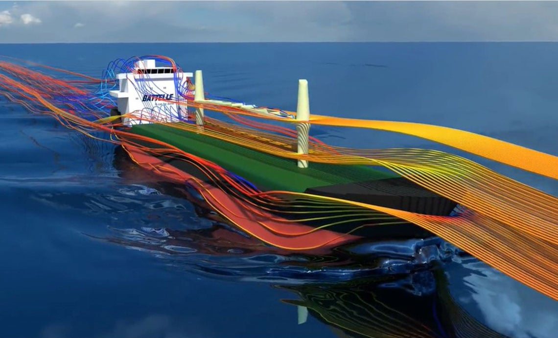 Airflow and Wave Pattern Prediction at Battelle Photo: Model of a full scale cargo ship