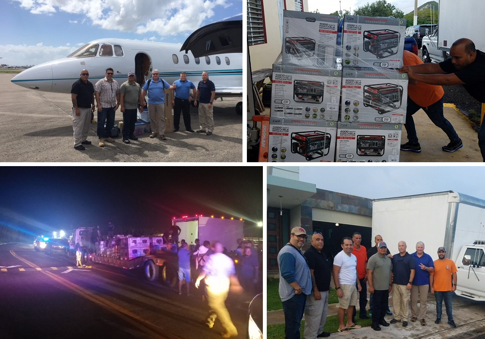collage of images that include plane and trucks with supplies